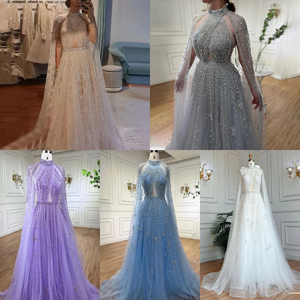 Luxury Evening Dress with Cape Sleeve Long LA71803