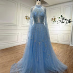 Luxury Evening Dress with Cape Sleeve Long LA71803