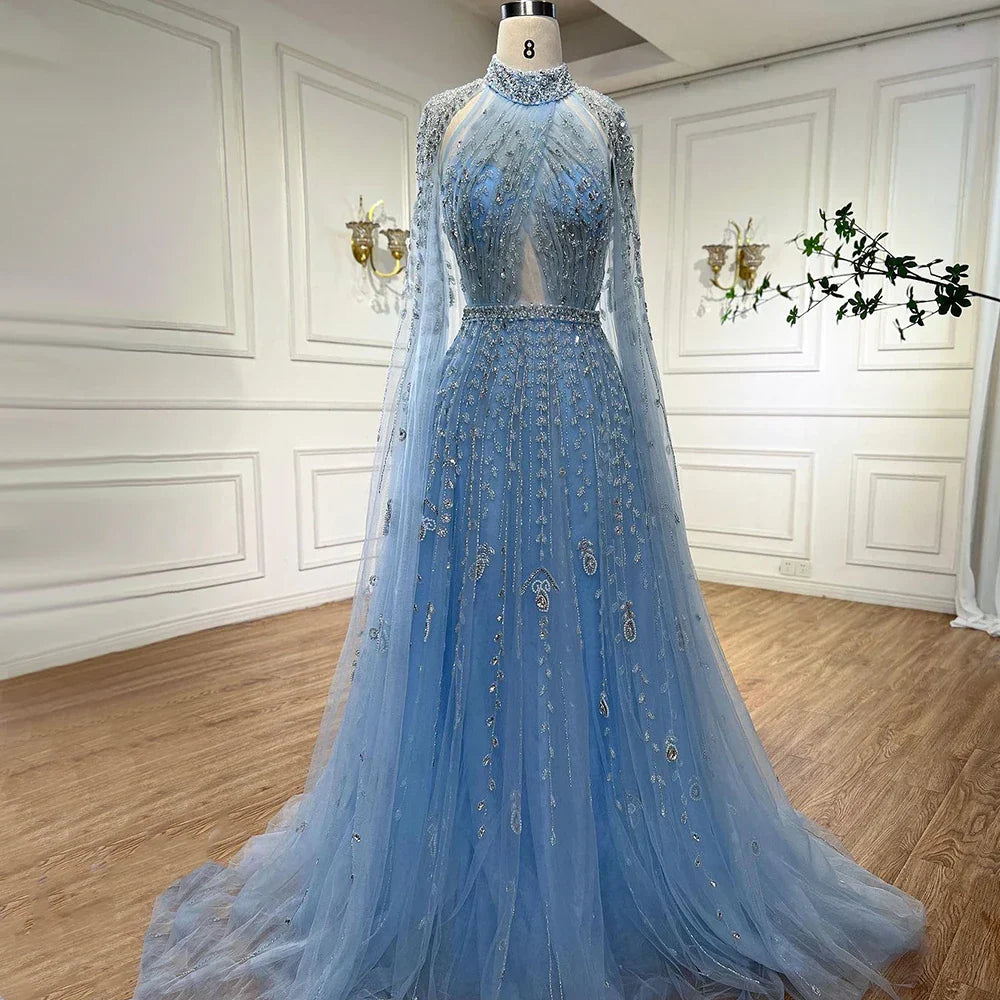 Luxury Evening Dress with Cape Sleeve Long LA71803