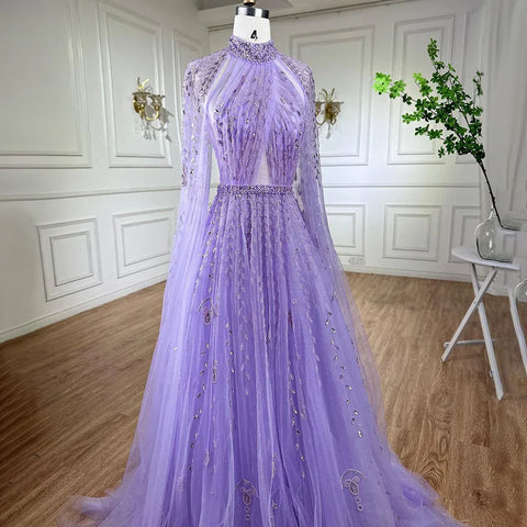 Luxury Evening Dress with Cape Sleeve Long LA71803