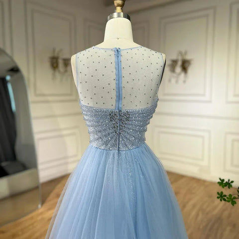 Dubai Arabic Mermaid Blue Elegant With Overskirt Beaded Evening Dresses Gowns for Women's Wedding Party 2025 LA72588