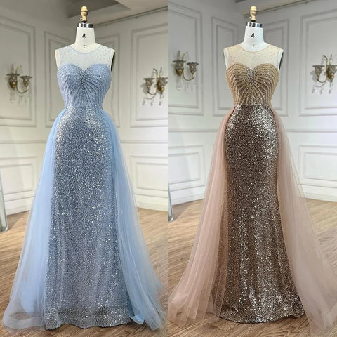 Dubai Arabic Mermaid Blue Elegant With Overskirt Beaded Evening Dresses Gowns for Women's Wedding Party 2025 LA72588