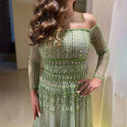 Dubai Arabic Sage Green Mermaid Luxury Evening Gown Strapless Beaded Party Dress for Women's Wedding 2025 LA72350