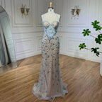 Dubai Blue Mermaid Luxury Beaded Spaghetti Strap Arabic Evening Dresses Gowns for Women Wedding Party 2025 LA72330