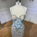 Dubai Blue Mermaid Luxury Beaded Spaghetti Strap Arabic Evening Dresses Gowns for Women Wedding Party 2025 LA72330