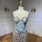 Dubai Blue Mermaid Luxury Beaded Spaghetti Strap Arabic Evening Dresses Gowns for Women Wedding Party 2025 LA72330