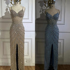 Dubai Blue Spaghetti Strap Mermaid Split Beaded Luxury Evening Dresses Gowns for Women Wedding Party 2025 LA72439