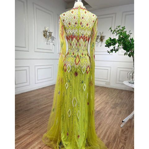 Vestido de noche árabe de sirena verde con capa, de diseñador de Dubái, vestidos formales de lujo para mujer, fiesta de boda LA72094 