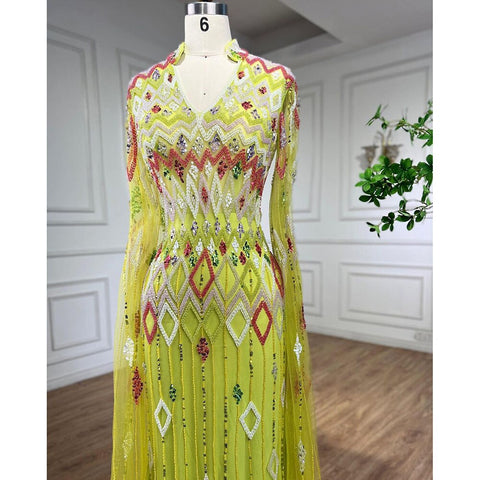 Vestido de noche árabe de sirena verde con capa, de diseñador de Dubái, vestidos formales de lujo para mujer, fiesta de boda LA72094 