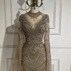 Dubai Gray Elegant Mermaid Beaded Lace Arabic Luxury Evening Dresses Gowns 2025 for Women Wedding Party LA72517