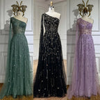 Dubai Green A Line One Shoulder Cape Sleeves Beaded Luxury Evening Dresses Gowns for Women Wedding Party LA72503
