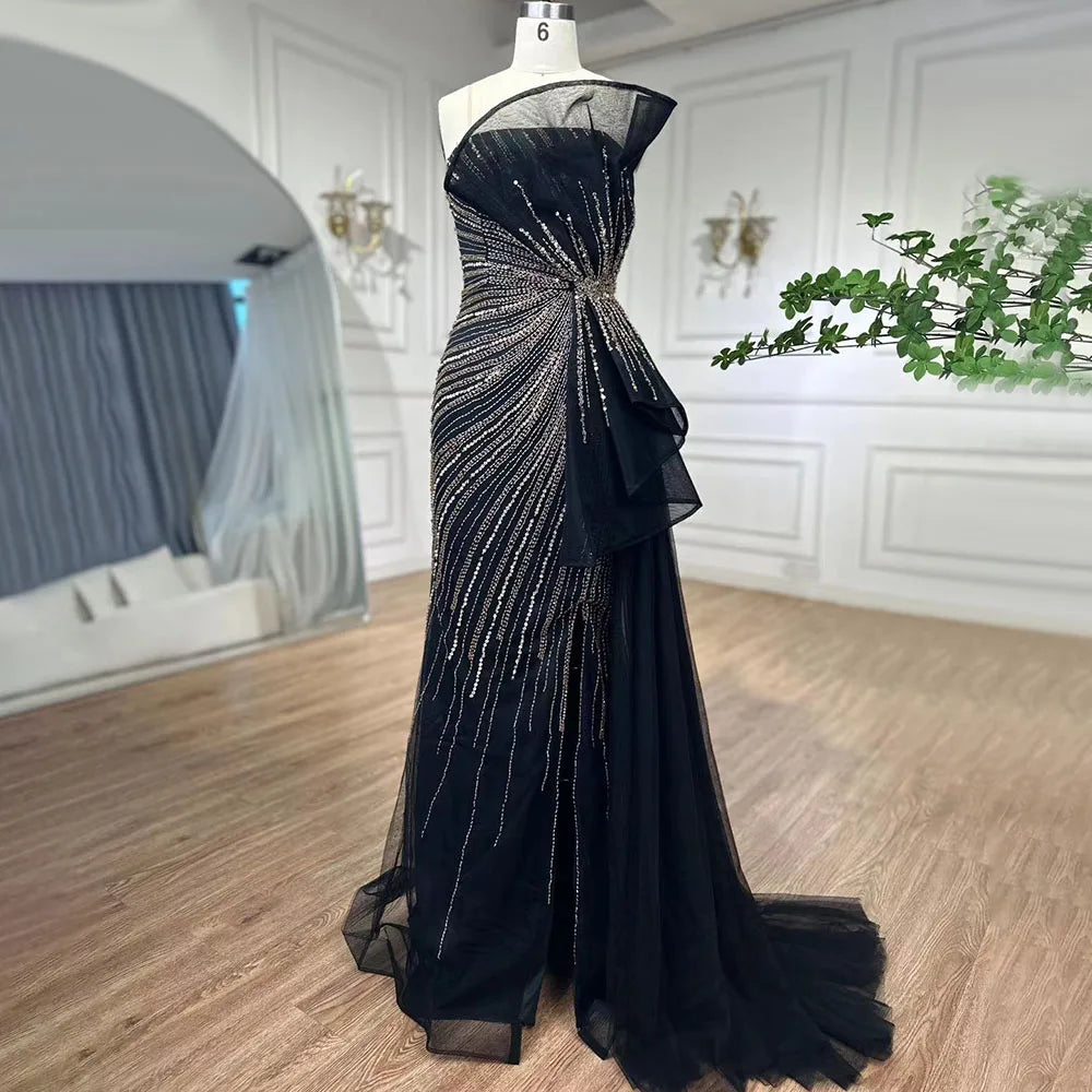 Dubai Green  Beaded Mermaid High Split Evening Gowns 2025 Prom Dresses For Women Wedding Party LA72090