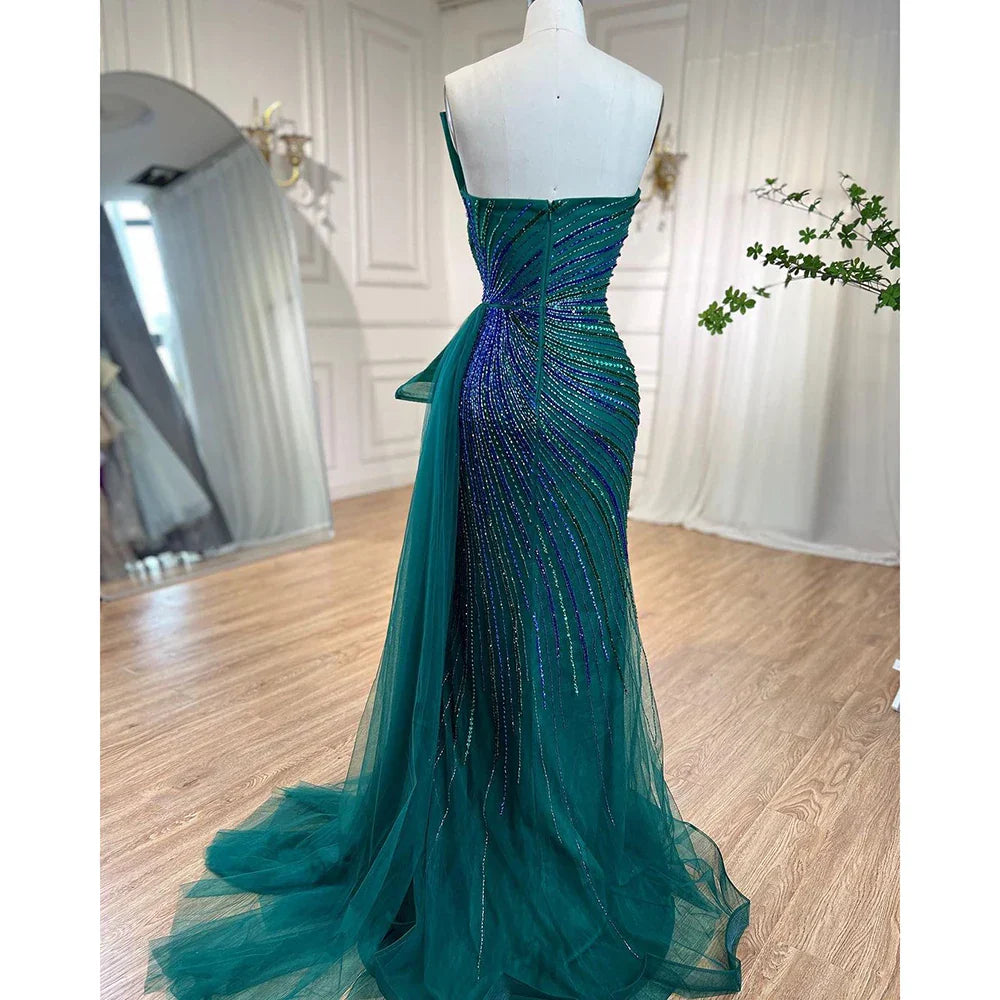 Dubai Green  Beaded Mermaid High Split Evening Gowns 2025 Prom Dresses For Women Wedding Party LA72090