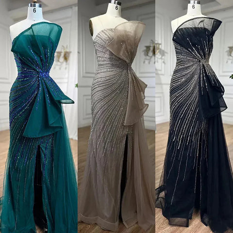 Dubai Green  Beaded Mermaid High Split Evening Gowns 2025 Prom Dresses For Women Wedding Party LA72090