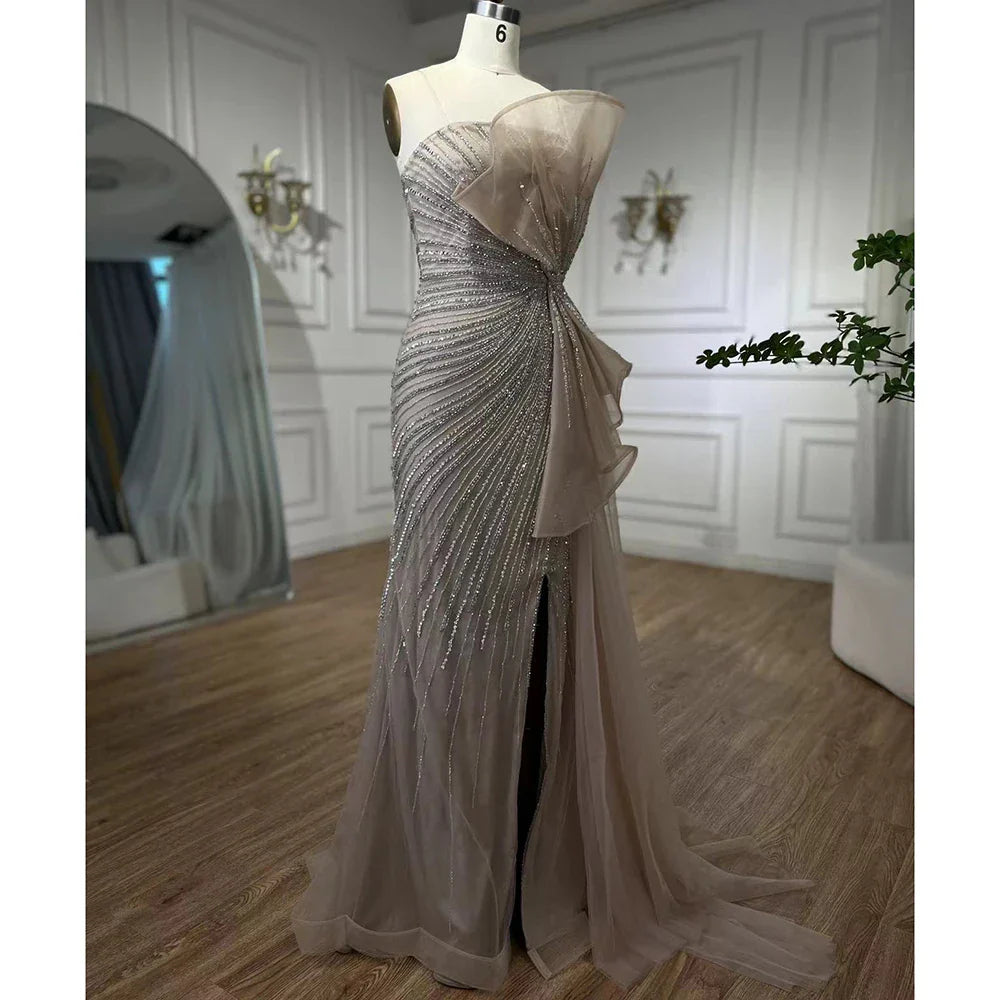 Dubai Green  Beaded Mermaid High Split Evening Gowns 2025 Prom Dresses For Women Wedding Party LA72090