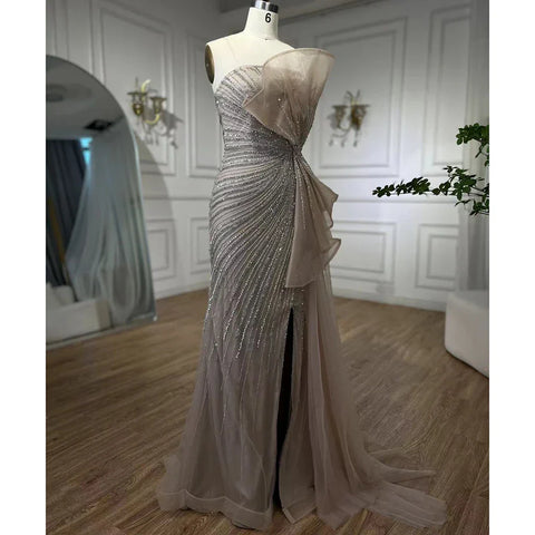 Dubai Green  Beaded Mermaid High Split Evening Gowns 2025 Prom Dresses For Women Wedding Party LA72090