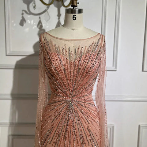 Luxury Lilac Feathers Evening Dresses with Cape Sleeves LA72036