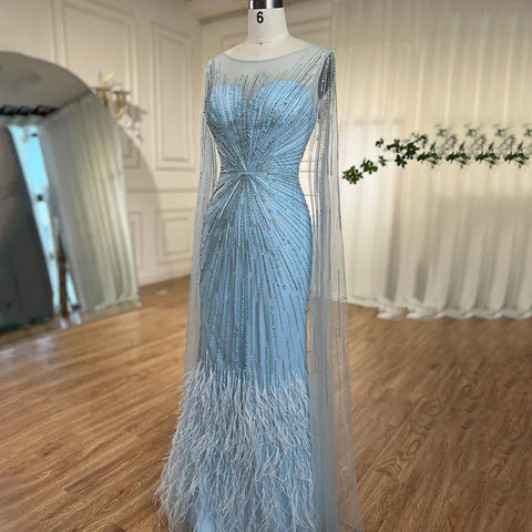 Luxury Lilac Feathers Evening Dresses with Cape Sleeves LA72036