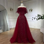 Dubai Luxury Beaded Blue Mermaid Evening Dress Gown with Overskirt LA71634