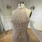 Luxury Beaded Nude Evening Dress with Gloves LA72345