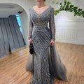 Dubai Mermaid Beaded Luxury Blue Muslim  Evening Dresses Gowns  with Detachable Skirt 2025 For Women Party LA71750