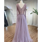 Dubai Mermaid Beaded Luxury Blue Muslim  Evening Dresses Gowns  with Detachable Skirt 2025 For Women Party LA71750