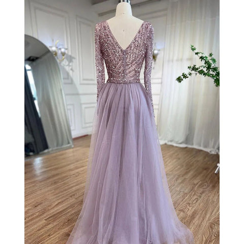 Dubai Mermaid Beaded Luxury Blue Muslim  Evening Dresses Gowns  with Detachable Skirt 2025 For Women Party LA71750