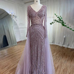Dubai Mermaid Beaded Luxury Blue Muslim  Evening Dresses Gowns  with Detachable Skirt 2025 For Women Party LA71750