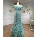 Dubai Mint Luxury Crystal Feathers  Sexy Mermaid Evening Dresses Formal Gowns  For Woman Wedding Party 2025 LA72095