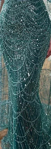 Elegante vestido de noche de lujo estilo sirena con hombros descubiertos, ideal para fiestas en Dubái (LA72243)