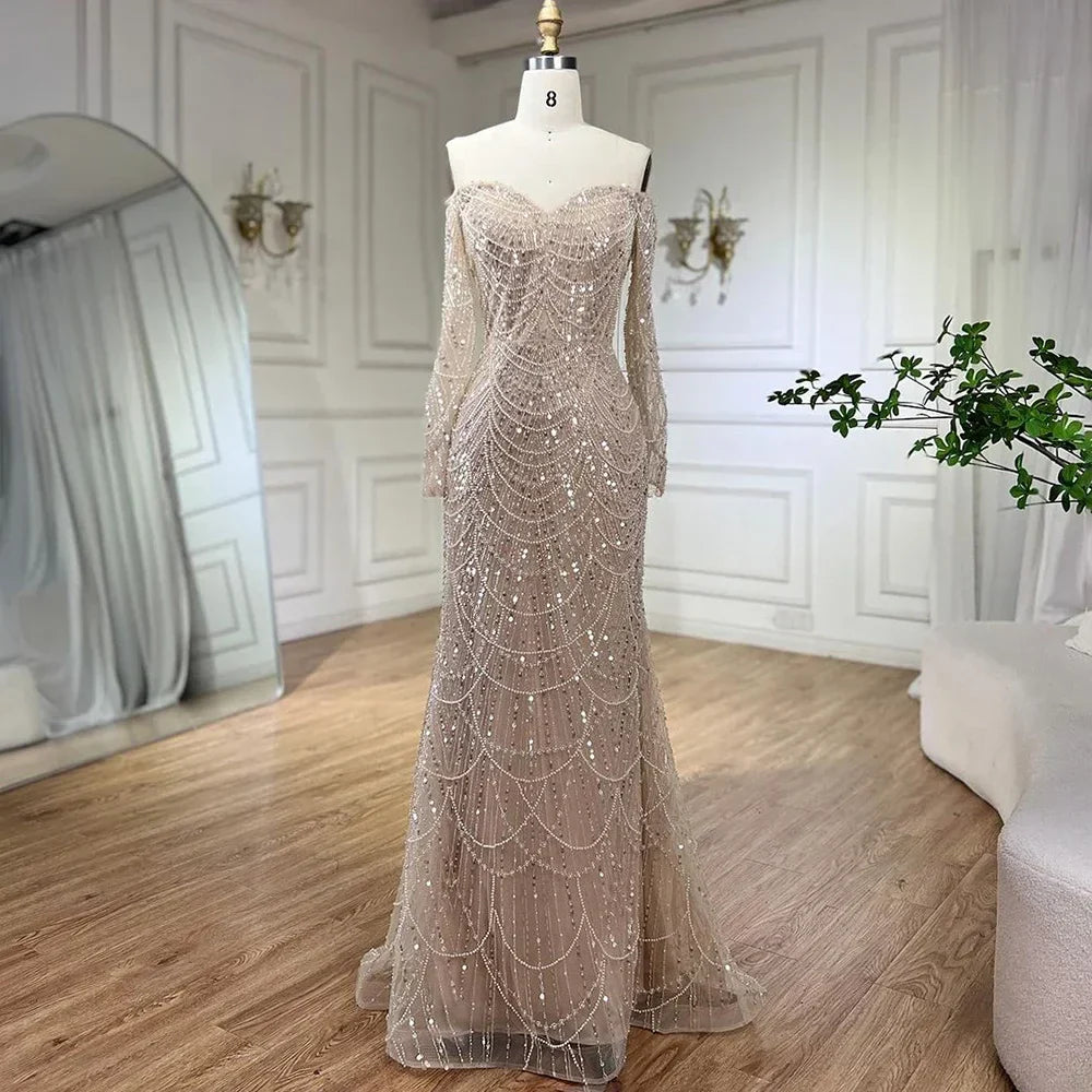 Elegant Off the Shoulder Mermaid Luxury Dubai Evening Dress for Party LA72243