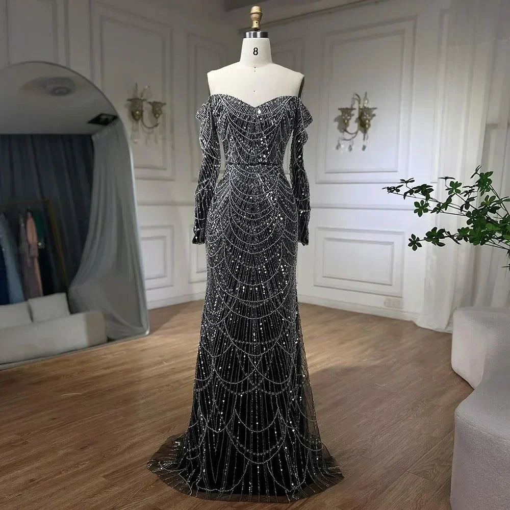 Elegant Off the Shoulder Mermaid Luxury Dubai Evening Dress for Party LA72243