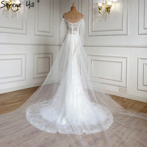 Dubai Off Shoulder Lantern Sleeves Wedding Dresses 2025 Crystal Lace Mermaid Elegant Bridal Gowns Custom Made HA2402