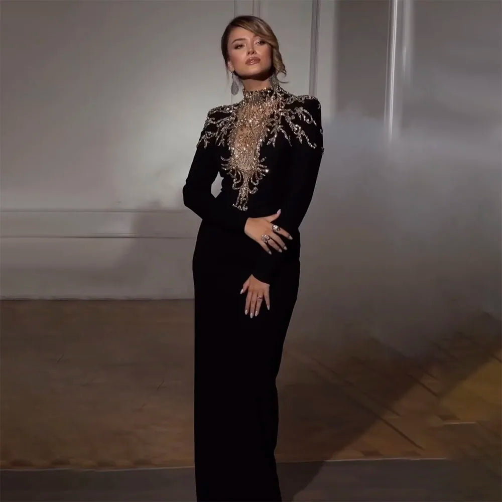 Dubai Satin Mermaid Beaded Luxury Arabic Evening Dresses Gowns 2025 for Women Wedding Party LA72354