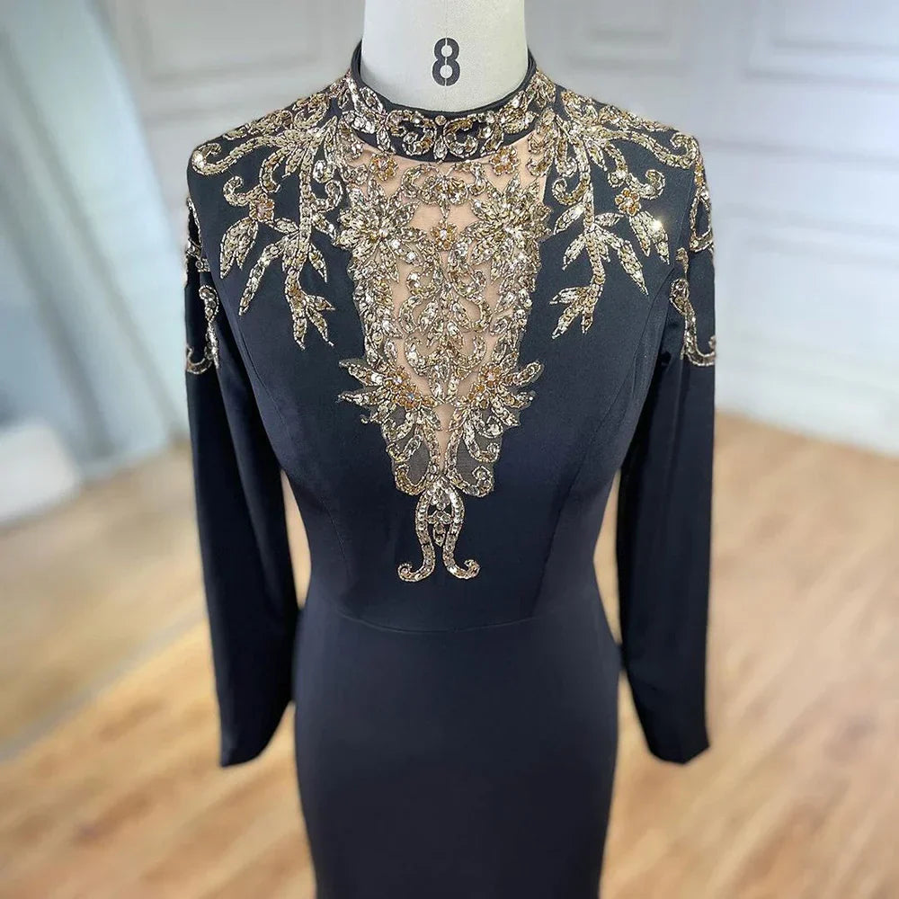 Dubai Satin Mermaid Beaded Luxury Arabic Evening Dresses Gowns 2025 for Women Wedding Party LA72354