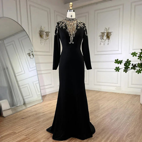 Dubai Satin Mermaid Beaded Luxury Arabic Evening Dresses Gowns 2025 for Women Wedding Party LA72354