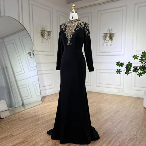 Dubai Satin Mermaid Beaded Luxury Arabic Evening Dresses Gowns 2025 for Women Wedding Party LA72354