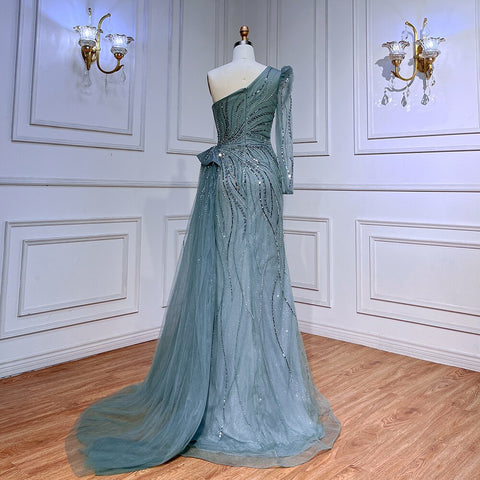 One Shoulder Mermaid Pink Evening Dresses with Overskirt LA72062