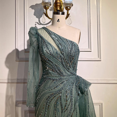 One Shoulder Mermaid Pink Evening Dresses with Overskirt LA72062