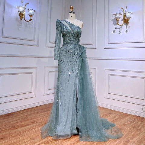 One Shoulder Mermaid Pink Evening Dresses with Overskirt LA72062