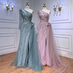 One Shoulder Mermaid Pink Evening Dresses with Overskirt LA72062