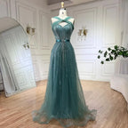 Dubai Turquoise Spaghetti Strap Mermaid Luxury Beaded Evening Dresses Gowns For Women Wedding Party 2026 LA72322