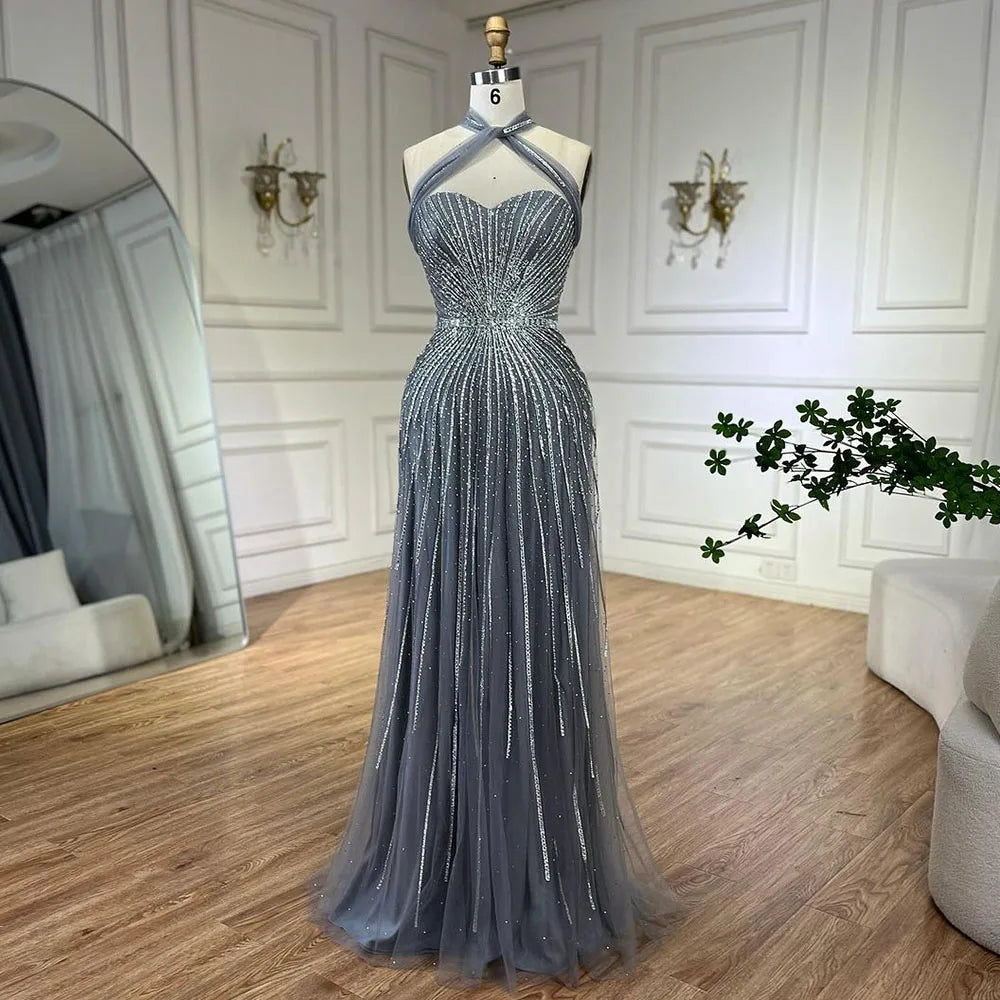 Dubai Turquoise Spaghetti Strap Mermaid Luxury Beaded Evening Dresses Gowns For Women Wedding Party 2026 LA72322