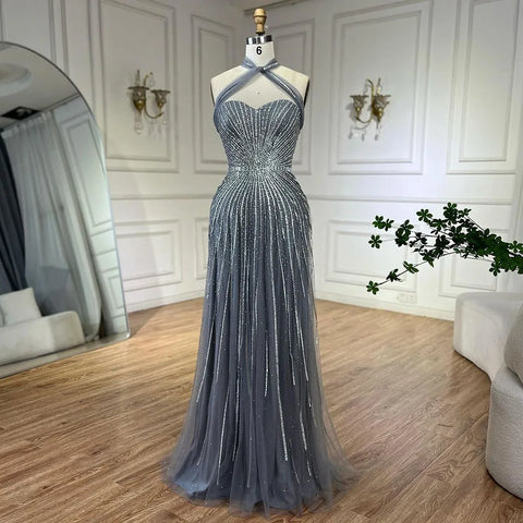 Dubai Turquoise Spaghetti Strap Mermaid Luxury Beaded Evening Dresses Gowns For Women Wedding Party 2025 LA72322