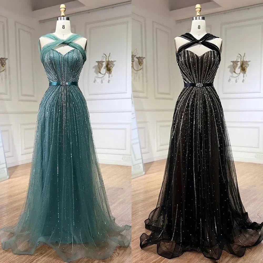 Dubai Turquoise Spaghetti Strap Mermaid Luxury Beaded Evening Dresses Gowns For Women Wedding Party 2026 LA72322