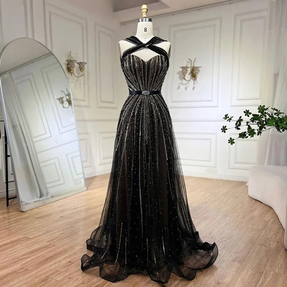Dubai Turquoise Spaghetti Strap Mermaid Luxury Beaded Evening Dresses Gowns For Women Wedding Party 2026 LA72322