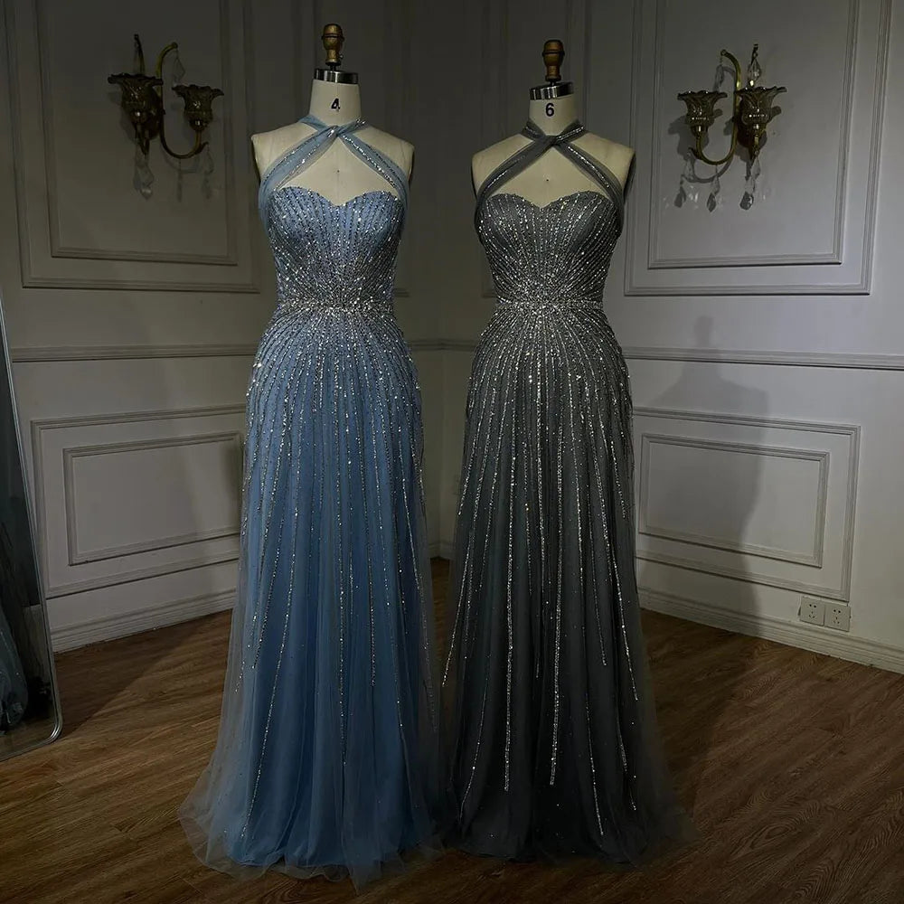 Dubai Turquoise Spaghetti Strap Mermaid Luxury Beaded Evening Dresses Gowns For Women Wedding Party 2026 LA72322