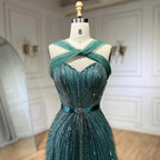 Dubai Turquoise Spaghetti Strap Mermaid Luxury Beaded Evening Dresses Gowns For Women Wedding Party 2026 LA72322
