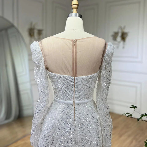Dubai White A Line Luxury Evening Dresses Pearls Beaded Long Sleeve For Women Wedding Party 2025 LA72167