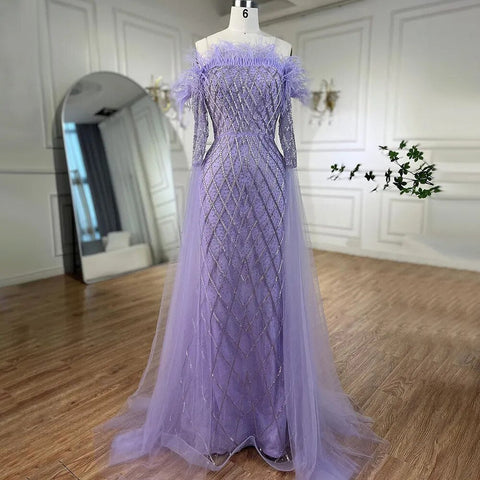 Dubai turquoise Feathers Beaded Mermaid Elegant Strapless Evening Dresses Gowns 2025 For Women Wedding Party LA72169